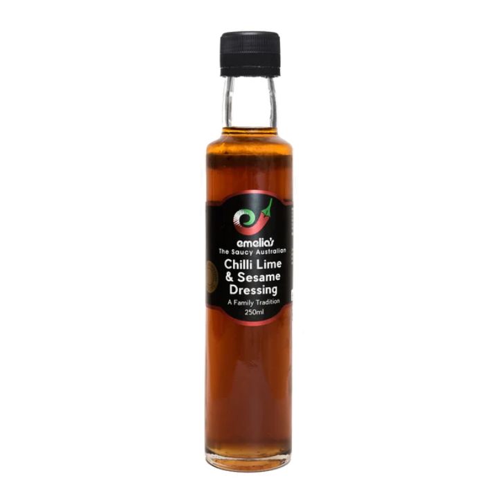 Australian made Chilli Lime & Sesame Dressing forward facing bottle