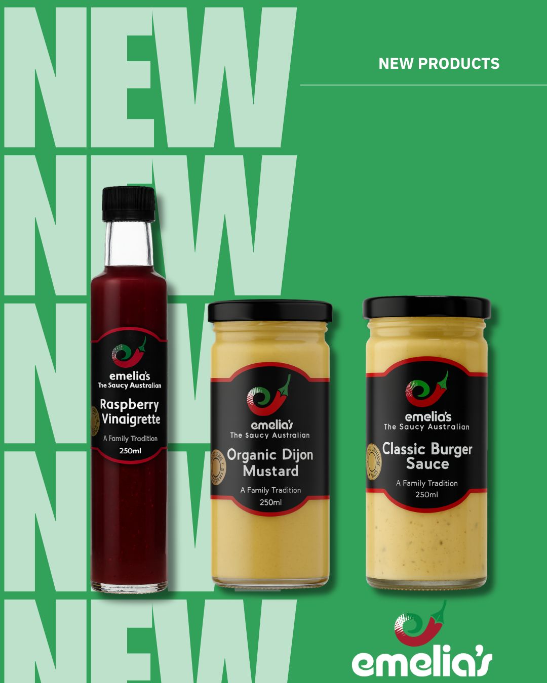Fresh flavours just landed – Burger Sauce, Dijon Mustard and Raspberry Vinaigrette