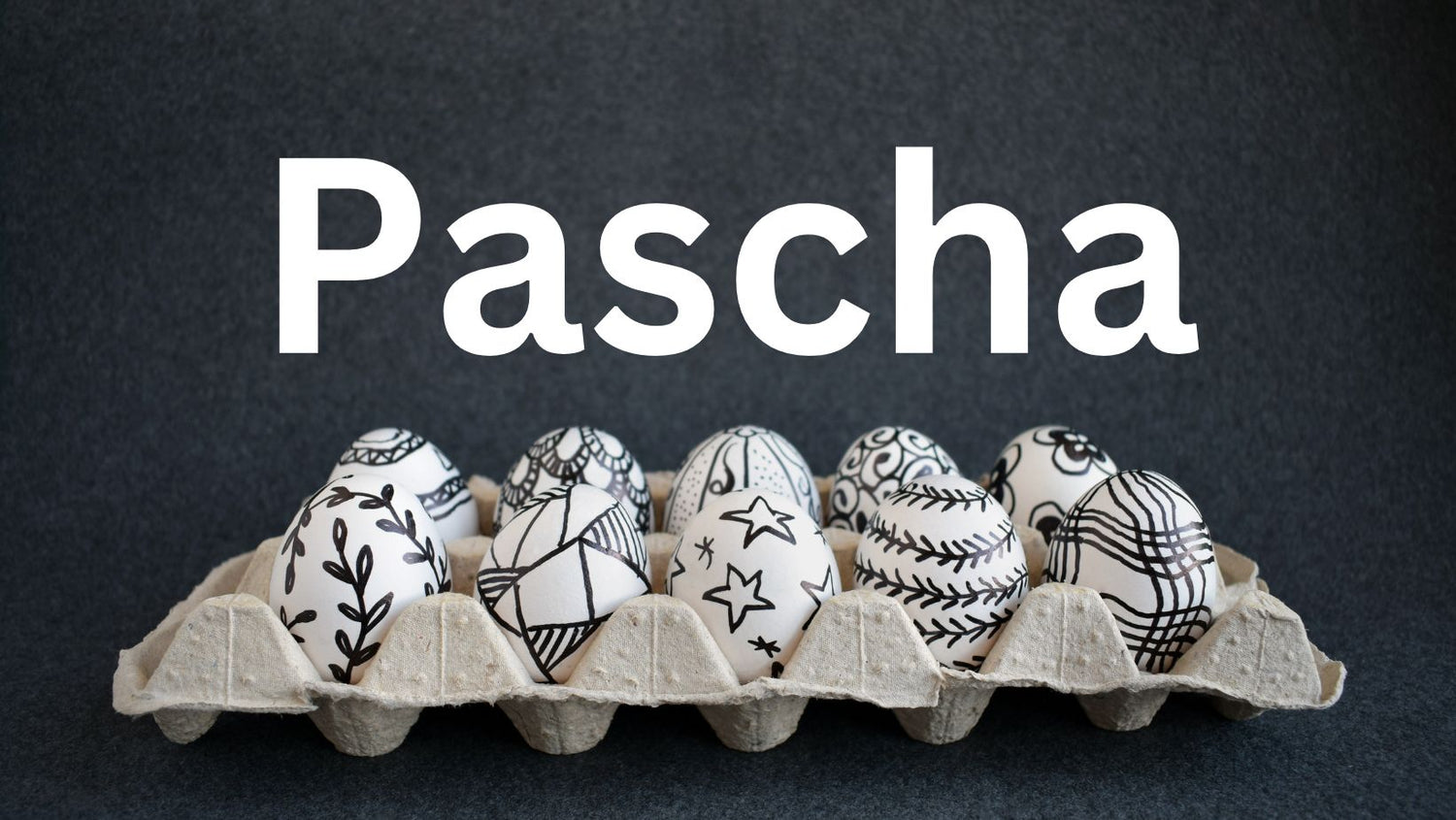 Eggs in carton with writing saying Pascha