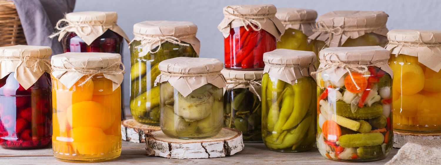 Pickled Vegetables and Fruit on kitchen bench Emelia Award Winning Condiments